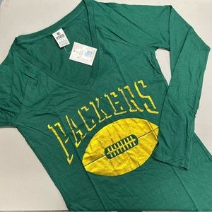 NEW! Victoria Secret Pink NFL GREEN BAY PACKERS Long Sleeve Shirt Top Size XS